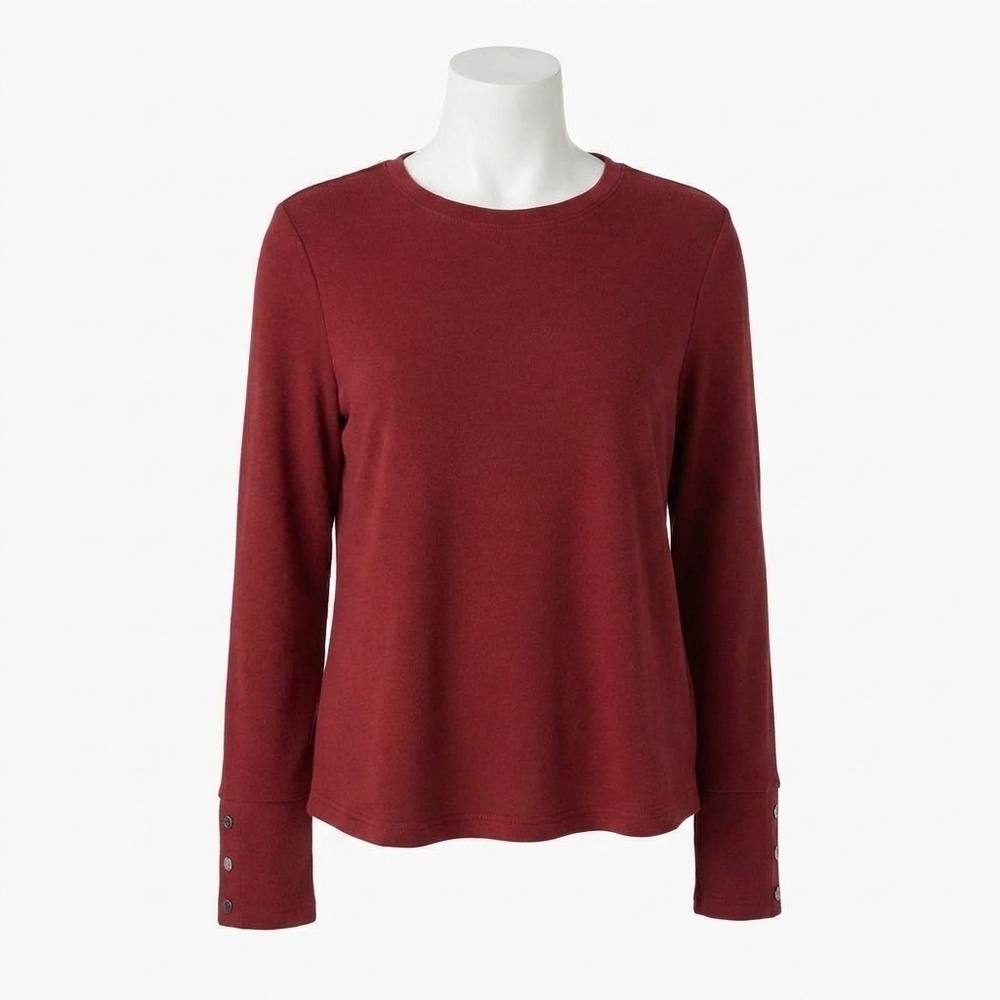 NEW COCO + CARMEN alexis super soft top with snap cuff in redwood